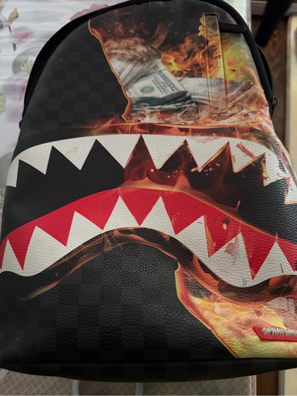 Sprayground Limited Edition Black Shark Graphic Backpack with Red Accents